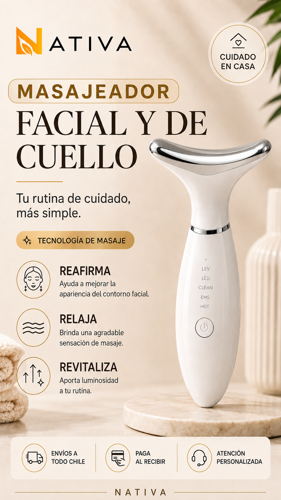 ✨ Masajeador Facial y de Cuello NATIVA — Eleva tu Rutina de Cuidado Diario